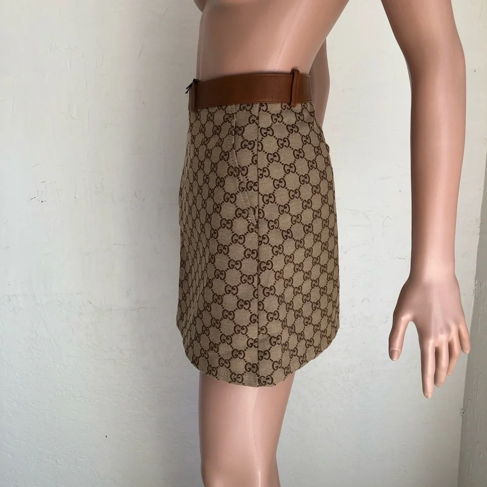 Gucci GG Monogram Canvas/Leather Trim Mini Skirt Camel/Ebony Women's Size 46(L) - Picture 4 of 16